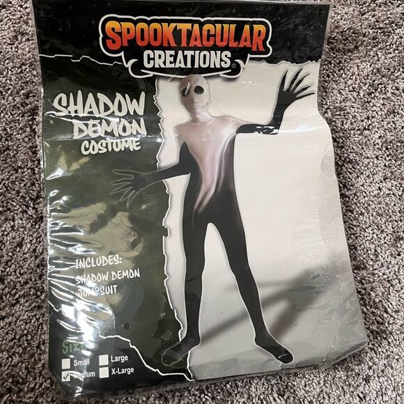 Spooktacular Creations Shadow Demon Costume Adult Unisex Black White Jumpsuit - Picture 2 of 3